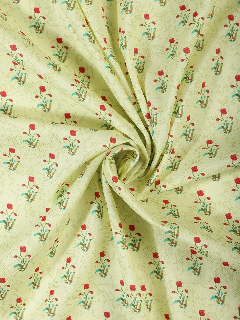 أيه كيه إس Cream Cotton Fabric with Red Floral Print