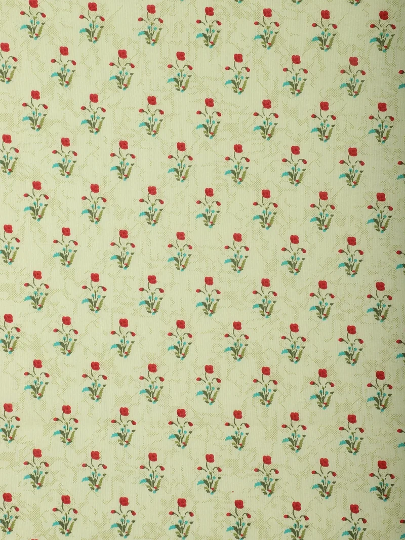 AKS  Cream Cotton Fabric with Red Floral Print  | Best Price UAE