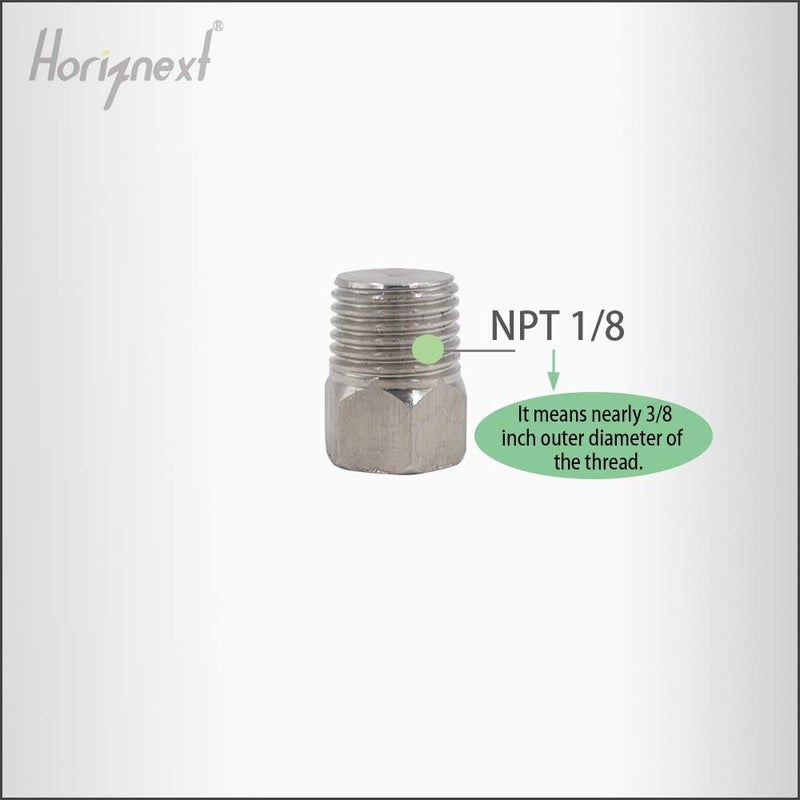 Horiznext سدادة أنبوب مياه من الفولاذ المقاوم للصدأ، محور ذكري، رأس سداسي الشكل، مواصفات NPT 1/8؛ تتناسب مع مجموعات توصيلات النحاس المستخدمة في القوارب (عبوة تحتوي على 4 قطع). - Image 4
