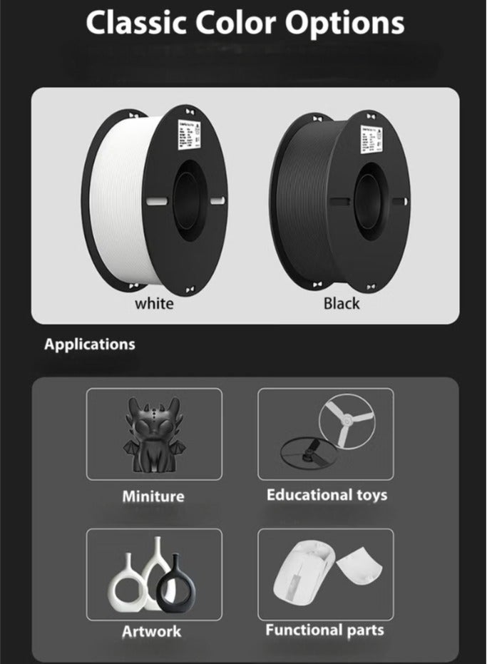 إندر خيوط PLA أبيض وأسود 1.75 ملم 2 كجم حزمة 2 عبوة لطابعة Ender ثلاثية الأبعاد لا تشابك ربط قوي أداء悬垂 دقة +/- 0.02 ملم - Image 2