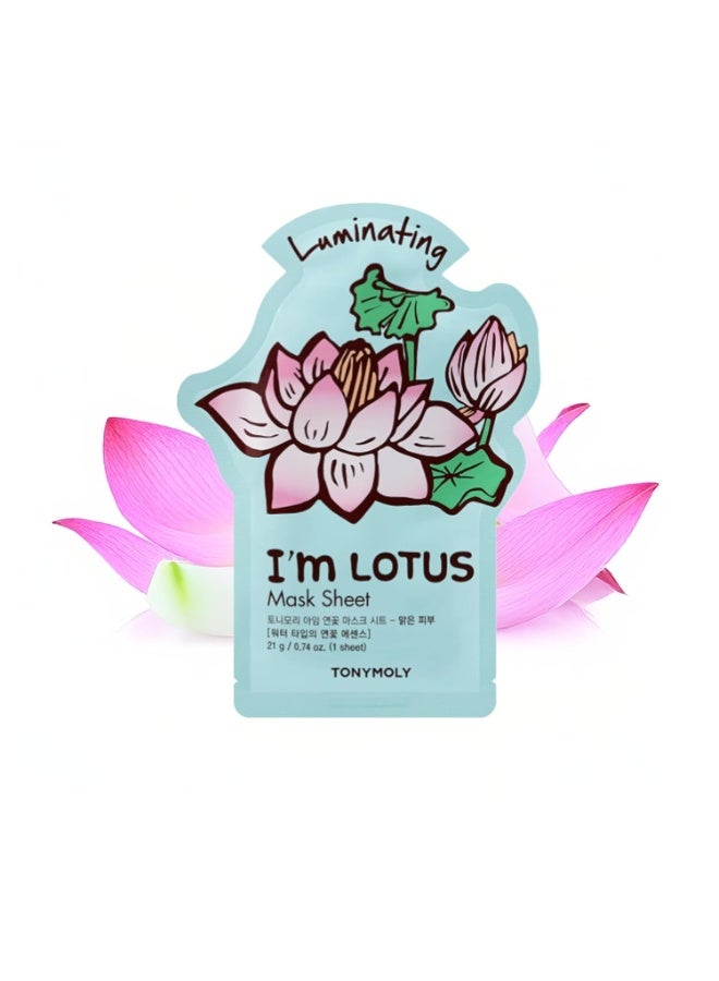 TONYMOLY Iâ€™m Lotus Luminating Sheet Mask â€“ Korean Skincare Face Mask with Lotus Extract, Hydrating & Moisturizing Essence for Radiant, Glowing Skin, Soothing Vitamin-Infused Facial Sheet