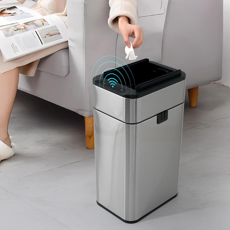 The Better Home سلة المهملات المنزلية الأفضل 20 لتر للمطبخ ضمان 1 سنة سلة مهملات للحمام 49 سم سلة مهملات ذكية أوتوماتيكية لغرفة النوم سلة مهملات فولاذية مع غطاء سلة مهملات للمكتب سلة قمامة فضية - Image 1