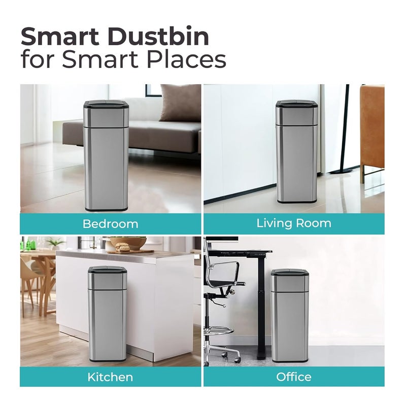 The Better Home سلة المهملات المنزلية الأفضل 20 لتر للمطبخ ضمان 1 سنة سلة مهملات للحمام 49 سم سلة مهملات ذكية أوتوماتيكية لغرفة النوم سلة مهملات فولاذية مع غطاء سلة مهملات للمكتب سلة قمامة فضية - Image 4