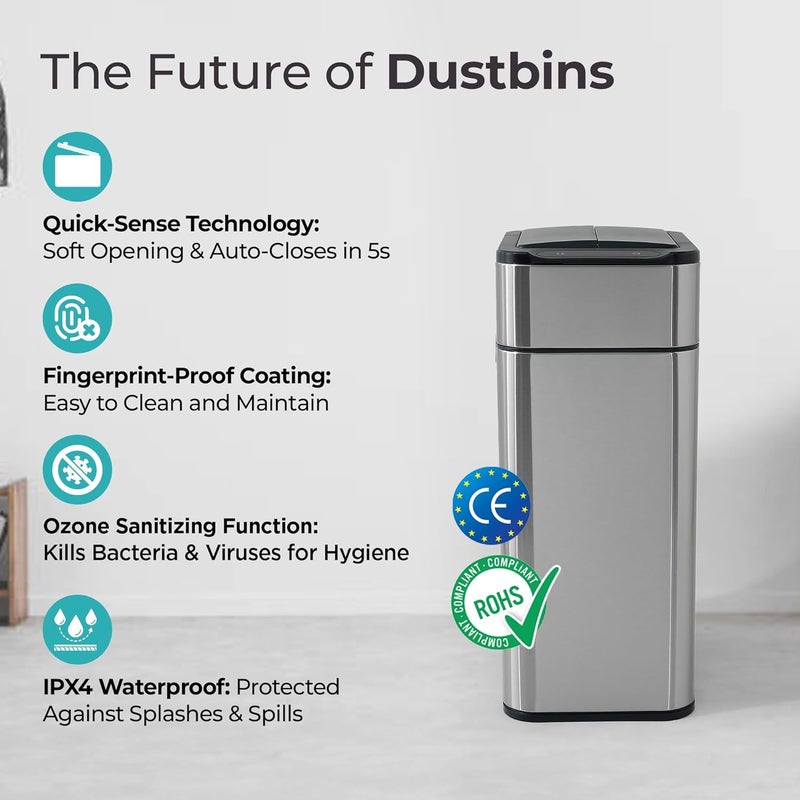 The Better Home سلة المهملات المنزلية الأفضل 20 لتر للمطبخ ضمان 1 سنة سلة مهملات للحمام 49 سم سلة مهملات ذكية أوتوماتيكية لغرفة النوم سلة مهملات فولاذية مع غطاء سلة مهملات للمكتب سلة قمامة فضية - Image 2