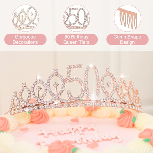 Cyrelwing 50th Birthday Gifts for Women Her,50th Birthday Sash,Crown,Rhinestone Tiara,Vintage Engraved Wine Glass,50 Year Old Birthday Decorations For Her,Women,Mom,Wife,Friends,Sister-Turning 50 Present - Image 3