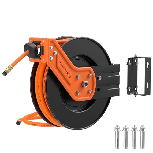 Giraffe Tools TA15 Retractable Air Hose Reel Swivel 38 x 50 ft Hybrid Hose Max 300 PSI CeilingWall Mounted Heavy Duty Industrial Commercial Air Compressor Hose Reel 50ft Tangelo