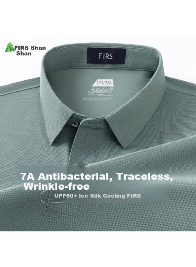 Firs Men's Short-sleeve T-shirt, Summer Ice Silk Quick-dry Cool-feeling Polo Shirt For Men, Workwear - Image 4