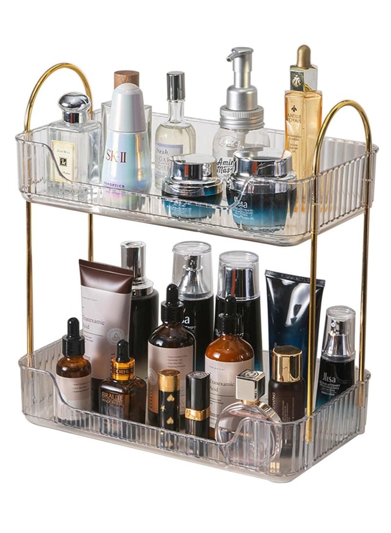 RATSAW Bathroom Countertop Organizer Makeup Organizer Holder Large Capacity Cosmetics Storage Vanity Shelf Storage Organizers for Bathroom Dresser 2 Tiers Rectangular transparent - Image 1