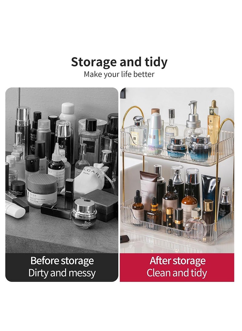 RATSAW Bathroom Countertop Organizer Makeup Organizer Holder Large Capacity Cosmetics Storage Vanity Shelf Storage Organizers for Bathroom Dresser 2 Tiers Rectangular transparent - Image 2