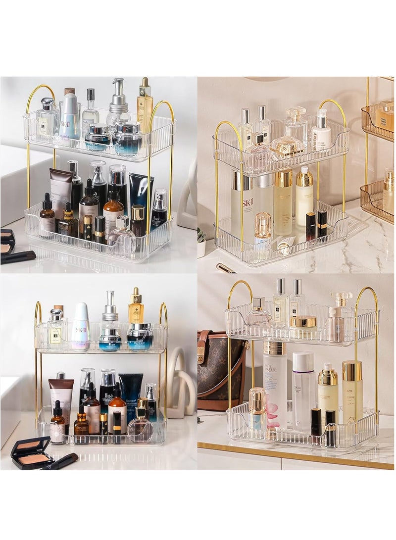 RATSAW Bathroom Countertop Organizer Makeup Organizer Holder Large Capacity Cosmetics Storage Vanity Shelf Storage Organizers for Bathroom Dresser 2 Tiers Rectangular transparent - Image 3