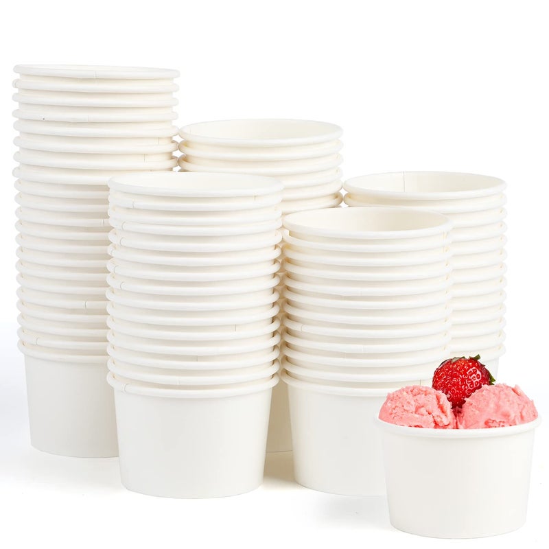 VEYLIN Paper Ice Cream Cups Disposable Paper Dessert Cups for Hot or Cold Food 60 x 3OZ130ML Party Supplies Treat Cup for Sundae Frozen Yogurt Soup White