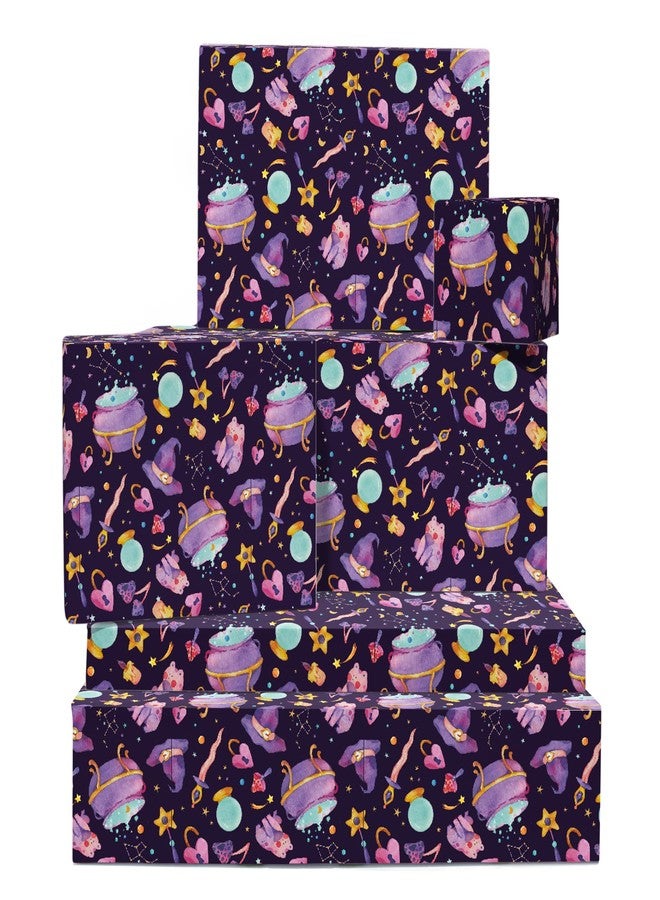 CENTRAL 23 Witch Wrapping Paper - Purple Gift Wrapping Paper - 6 Sheets Gift Wrap For Halloween - Dark Mystic - Comes With Fun Stickers - Image 1