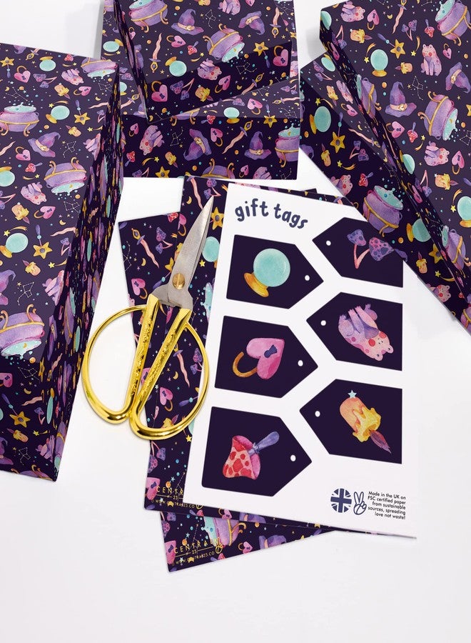 CENTRAL 23 Witch Wrapping Paper - Purple Gift Wrapping Paper - 6 Sheets Gift Wrap For Halloween - Dark Mystic - Comes With Fun Stickers - Image 5