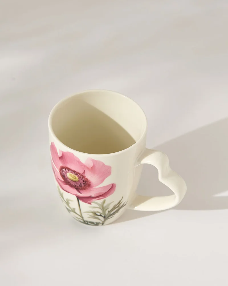 REDTAG White Floral Mug With Heart Handle