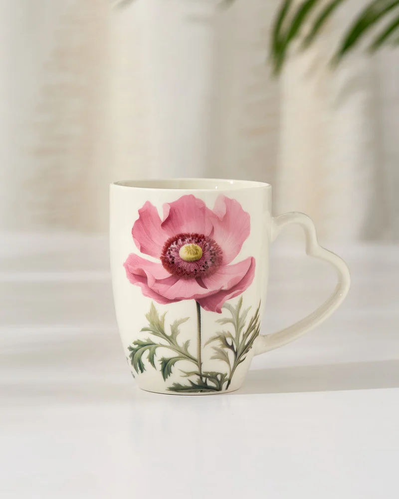 REDTAG White Floral Mug With Heart Handle