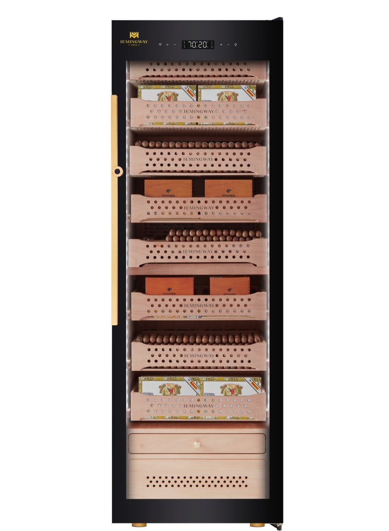 Hemingway Electric cigar Humidor, (B8) Spanish Cedar Wood, 2000 - 2200 Capacity, Touch Screen Control, Fingerprint lock, dual zone tempreature and humadity control, Double Glass Door - Image 2