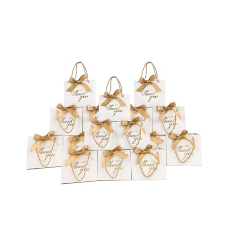 TKSBAG 100 Pack Small Thank You Gift Bags with Handles, 5.5''x 2.5''x4.7'' Mini White Gift Bags Bulk for Baby Shower, Birthday, Wedding, Party Favors - Image 1