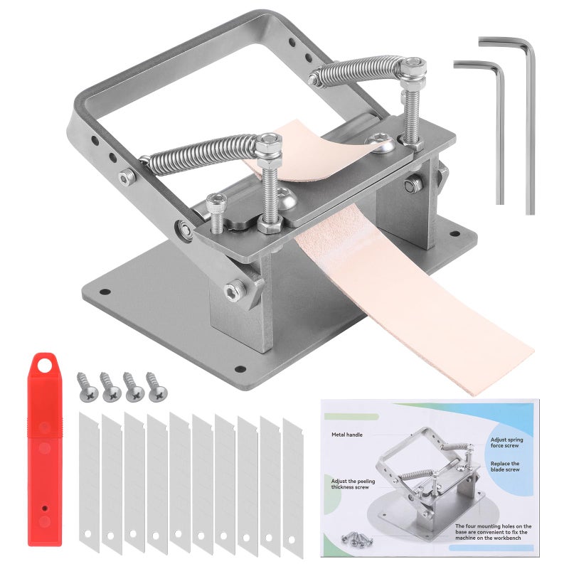 Manual Leather Splitter Peeling Machine Leather Paring Skiver Skiving Tools with Instructions Handle Leatherworking Tools with Blades for DIY Leatherwork