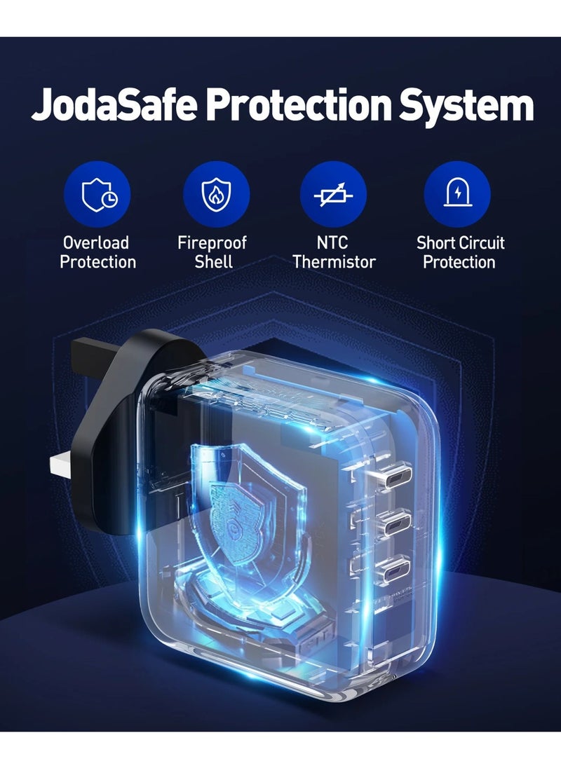 JODA - High-performance 100W wall charger with 3 PD ports, capable of charging multiple devices simultaneously. Powered by GaN technology for efficient energy use and a compact - Image 1