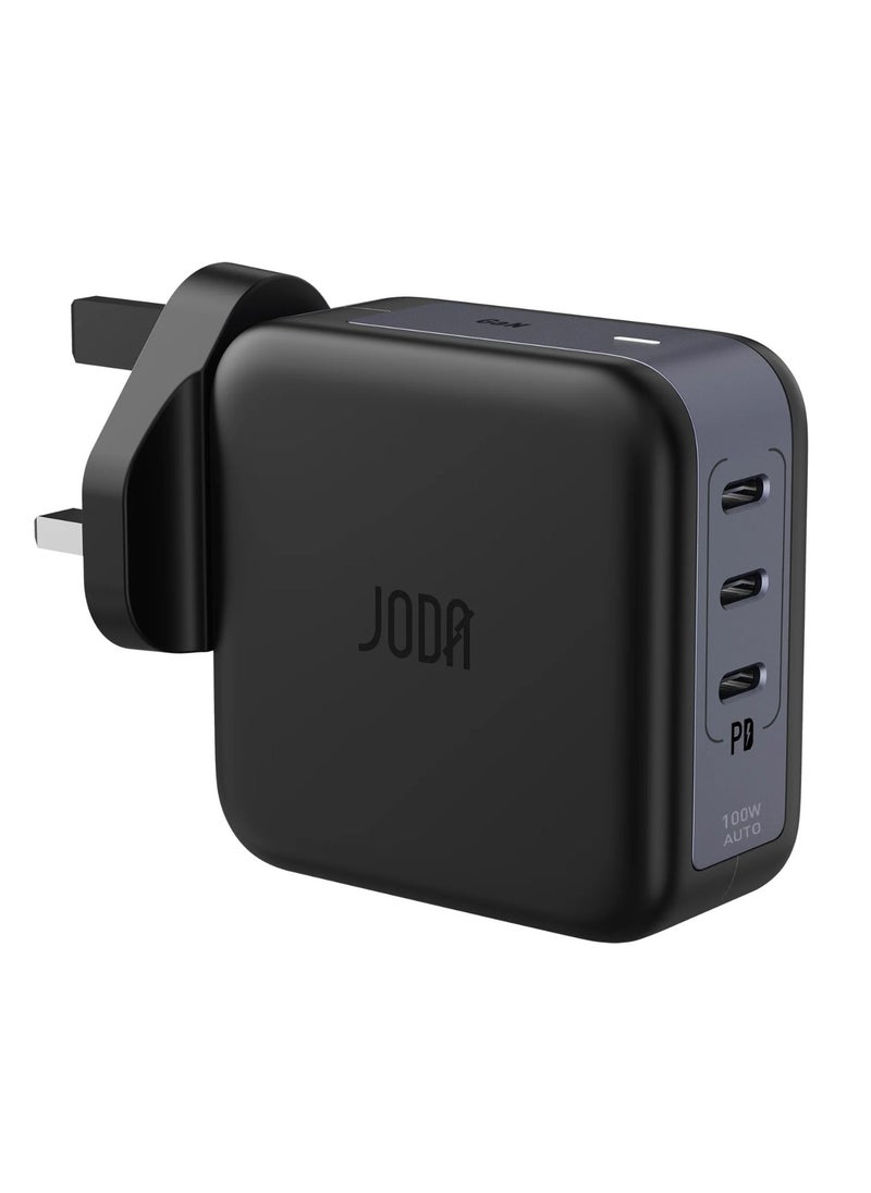 JODA - High-performance 100W wall charger with 3 PD ports, capable of charging multiple devices simultaneously. Powered by GaN technology for efficient energy use and a compact - Image 1