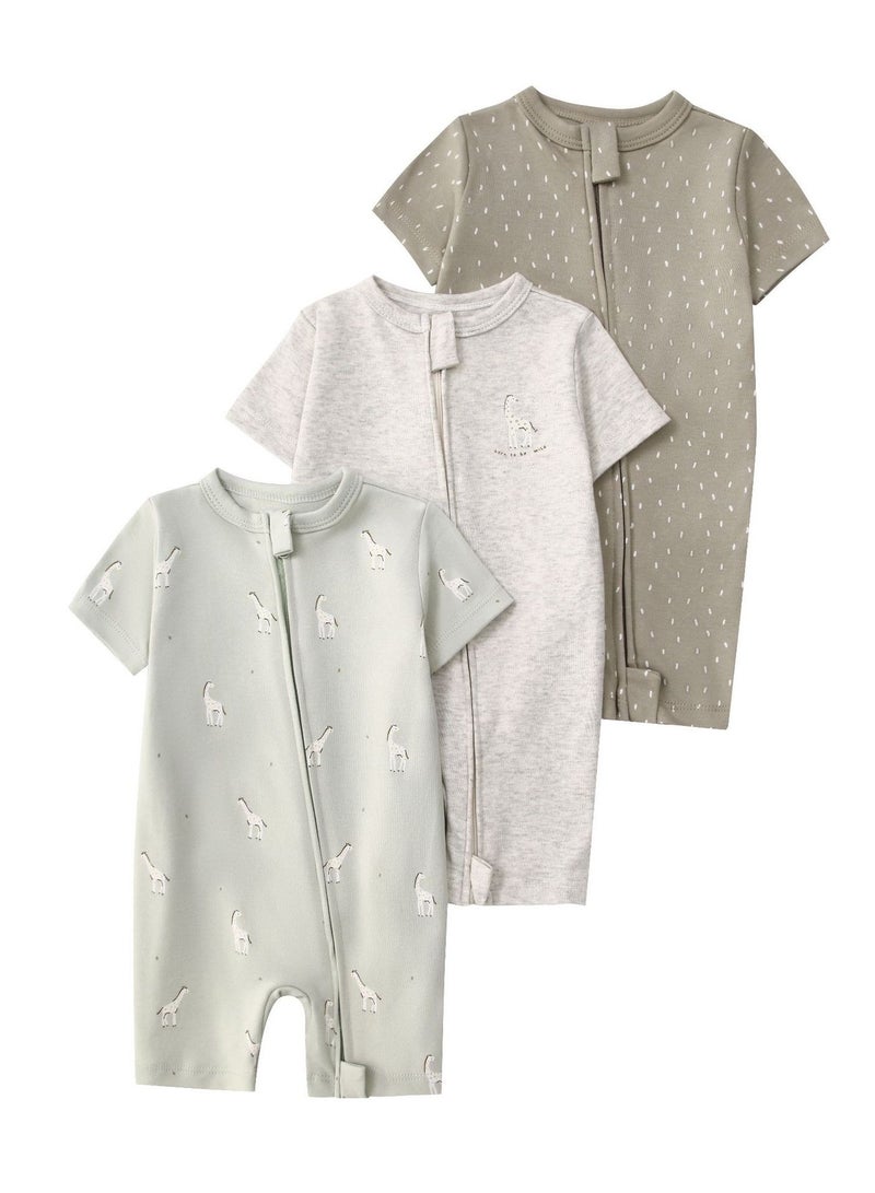 CICILADY Baby 3-Pack Short-Sleeve Onesies Bodysuit Baby Boy Girl Cotton Short Sleeve Zipper Rompers Infant 2-way Zippers Comfy Summer Jumpsuit