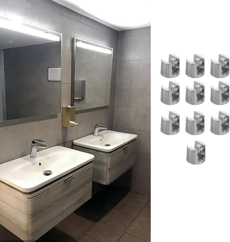LABRIMP 10pcs Zinc Alloy Mirror Clips Glass Mount Clamp Thickened Adjustable Holder for Bathroom Wall Mounting, 6-8cm Glass Panel Support Brackets - Image 4