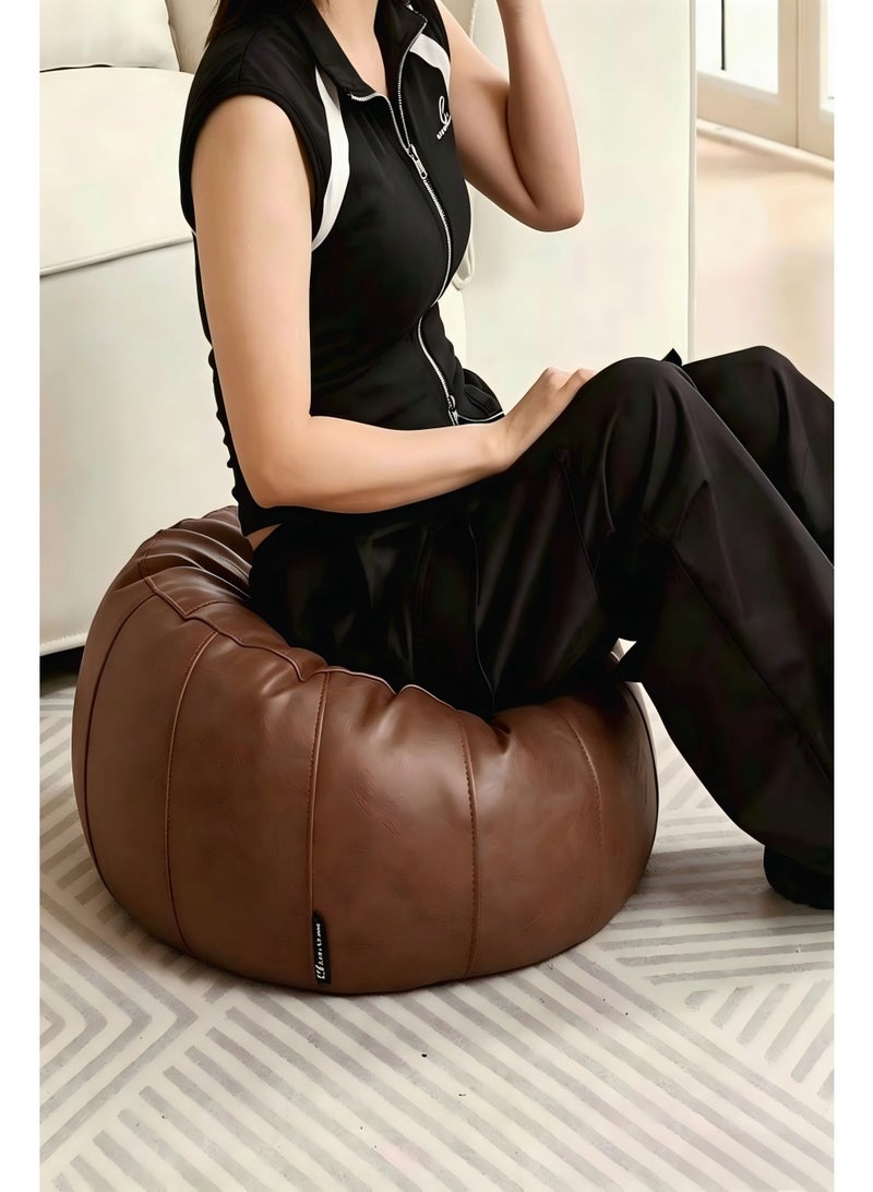 Round Leather Pouf Ottoman, Multifunctional Floor Cushion, Storage Bean Bag, Soft Footrest Stool, Non-Slip Sitting Pillow, Versatile Foot Stool, Living Room Bedroom Sofa Seat Pad, Indoor Home Furniture Footrest Seat for Relaxing, Reading, Storing Clothes - Image 4