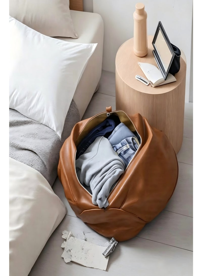 Round Leather Pouf Ottoman, Multifunctional Floor Cushion, Storage Bean Bag, Soft Footrest Stool, Non-Slip Sitting Pillow, Versatile Foot Stool, Living Room Bedroom Sofa Seat Pad, Indoor Home Furniture Footrest Seat for Relaxing, Reading, Storing Clothes - Image 2