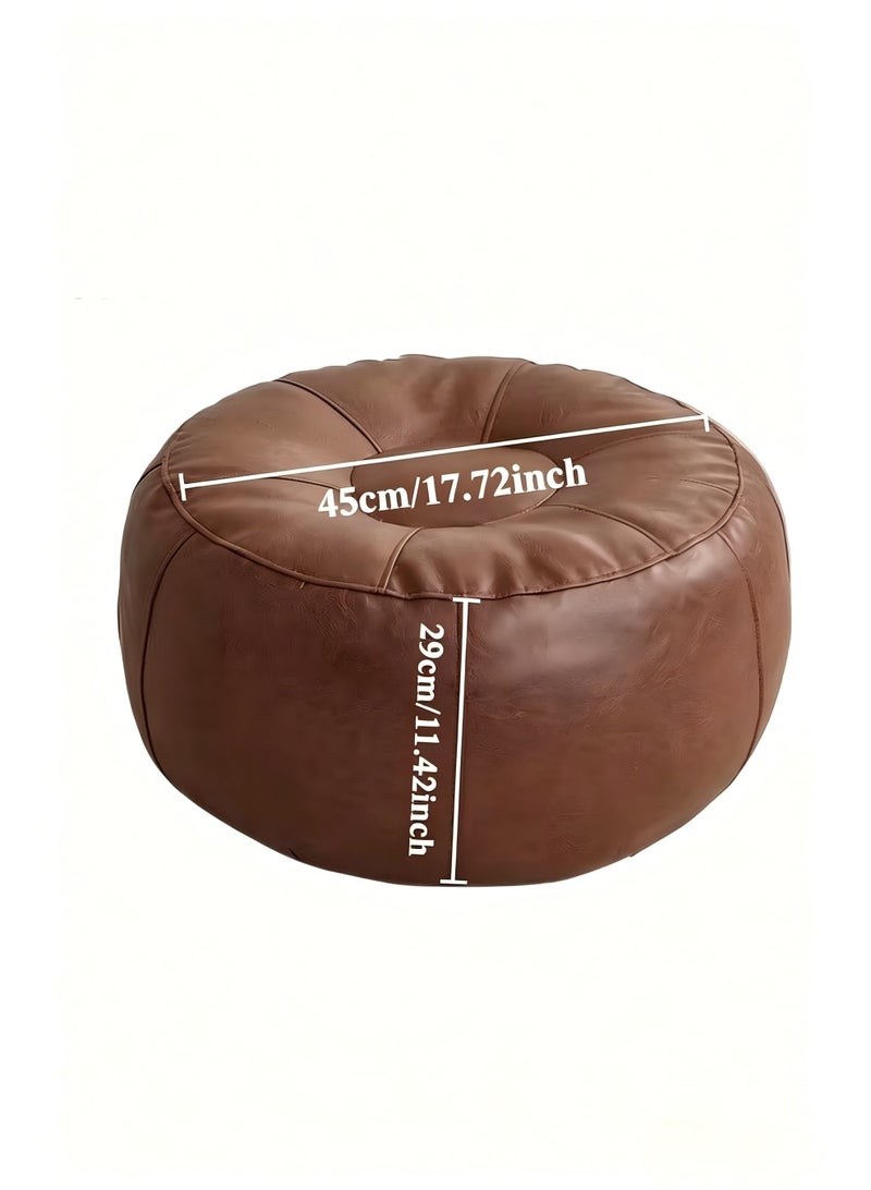 Round Leather Pouf Ottoman, Multifunctional Floor Cushion, Storage Bean Bag, Soft Footrest Stool, Non-Slip Sitting Pillow, Versatile Foot Stool, Living Room Bedroom Sofa Seat Pad, Indoor Home Furniture Footrest Seat for Relaxing, Reading, Storing Clothes - Image 3