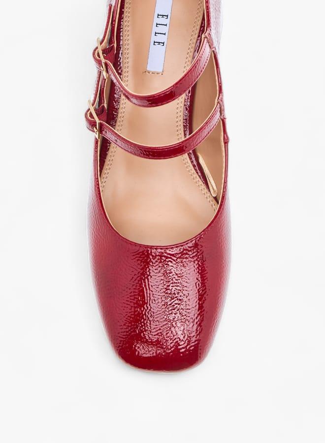 ELLE Womens Textured Double Strap Mary Jane Shoes With Block Heels - Image 4