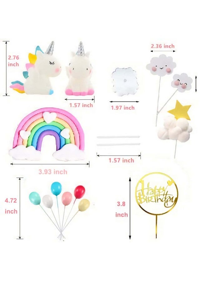 Qoadwem Unicorn Cake Topper, Qoadwem 15pcs Unicorn Rainbow Cake Toppers For Girls with Rainbow Heart Unicorn Cloud Balloon Happy Birthday Cake Decorations For Boys Girls Kids Birthday - Image 2