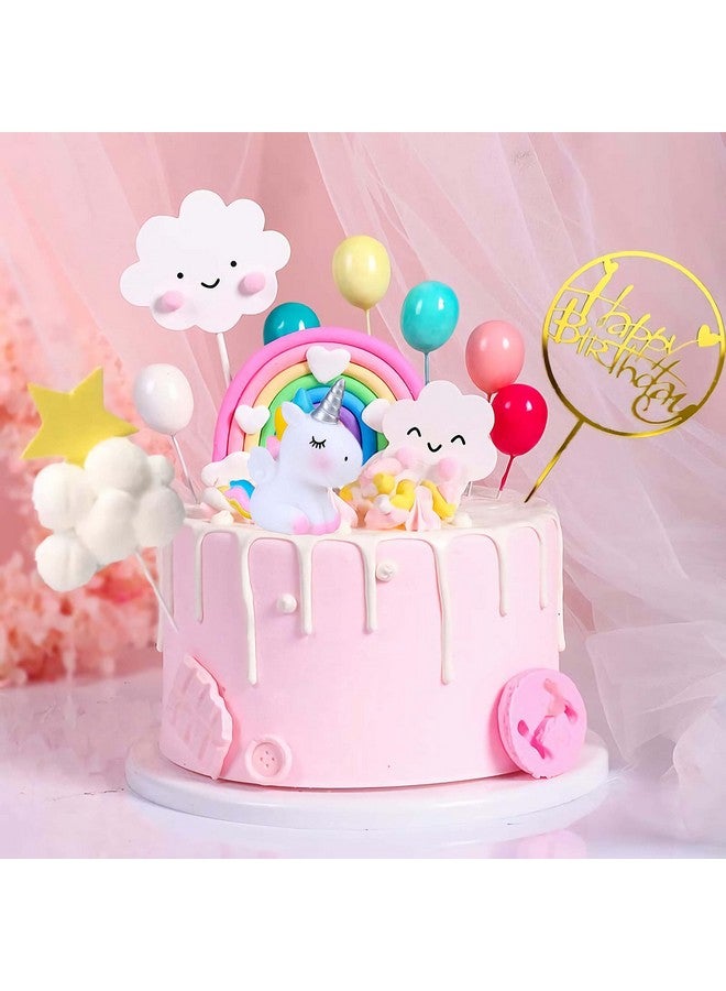 Qoadwem Unicorn Cake Topper, Qoadwem 15pcs Unicorn Rainbow Cake Toppers For Girls with Rainbow Heart Unicorn Cloud Balloon Happy Birthday Cake Decorations For Boys Girls Kids Birthday - Image 1