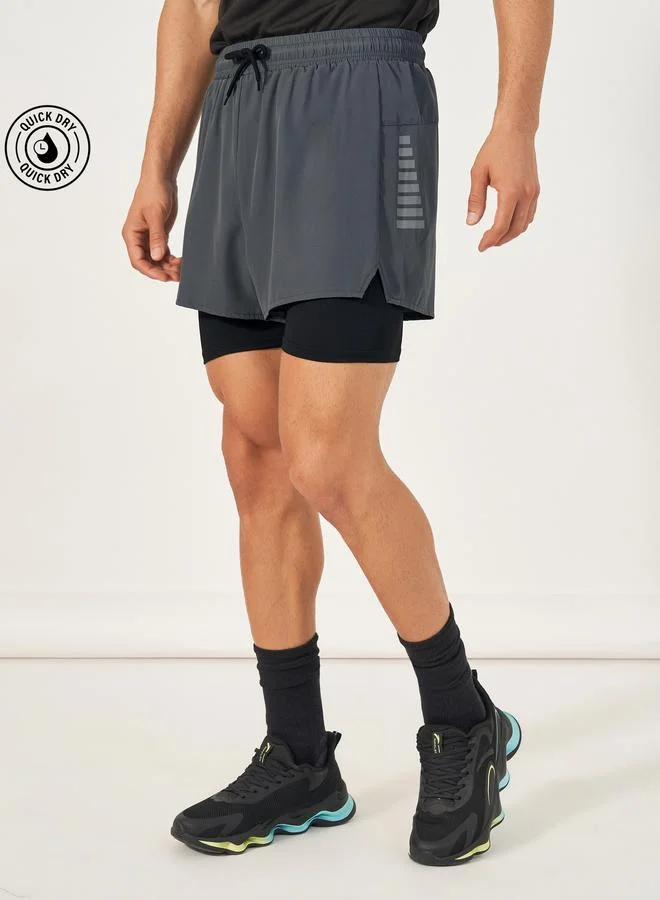 Styli Active 4-Way Stretch 2in1 Training Shorts with Side Print Detail