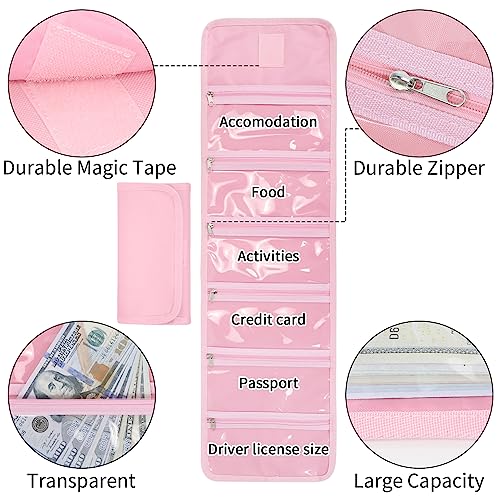 VOCHIC Money Wallet, Money Organizer for Cash with 6 Zippered Pocket Multipack Money Pouch, Cash Bill Organizer, Money Bag Small Travel Money Holder for Budgeting, Receipt and Tips (Pink) - Image 4
