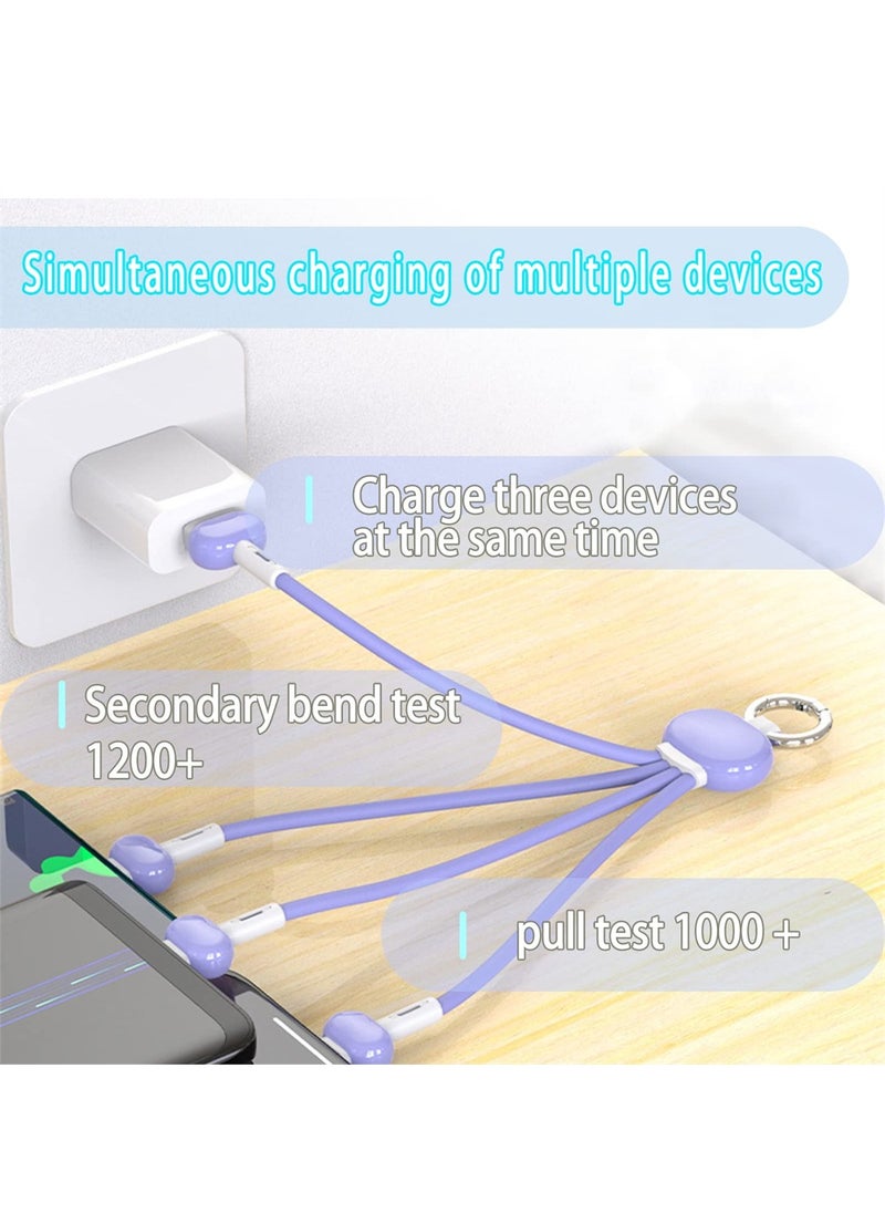 SYOSI - 3 in 1 Multi Charging Cable, Azonee 2PCS Keychain Charging Cable, Portable Keychain Charger Travel Short Universal Fast Charging Cable with Type-c/Micro USB/iOS Port Connector (Purple) - Image 1