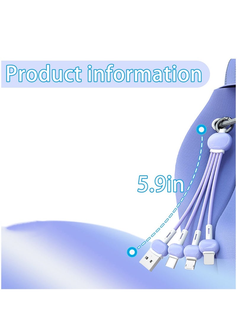 SYOSI - 3 in 1 Multi Charging Cable, Azonee 2PCS Keychain Charging Cable, Portable Keychain Charger Travel Short Universal Fast Charging Cable with Type-c/Micro USB/iOS Port Connector (Purple) - Image 1