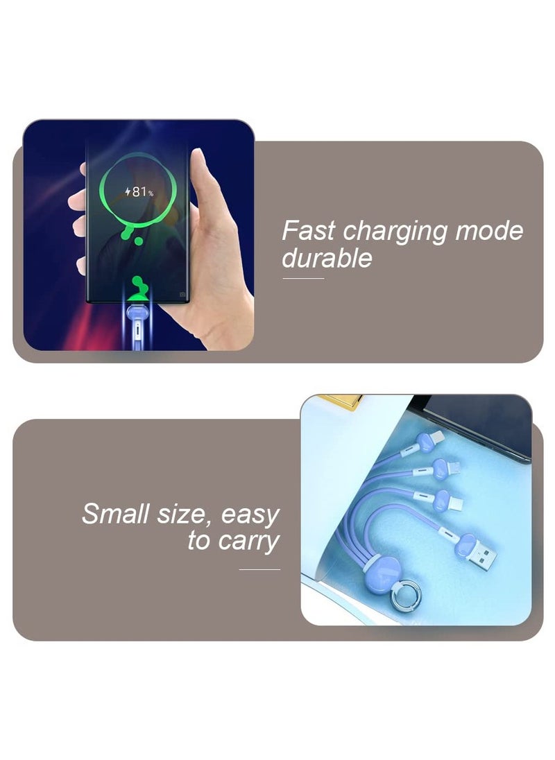 SYOSI - 3 in 1 Multi Charging Cable, Azonee 2PCS Keychain Charging Cable, Portable Keychain Charger Travel Short Universal Fast Charging Cable with Type-c/Micro USB/iOS Port Connector (Purple) - Image 1