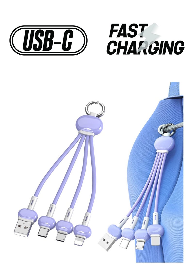SYOSI - 3 in 1 Multi Charging Cable, Azonee 2PCS Keychain Charging Cable, Portable Keychain Charger Travel Short Universal Fast Charging Cable with Type-c/Micro USB/iOS Port Connector (Purple) - Image 1