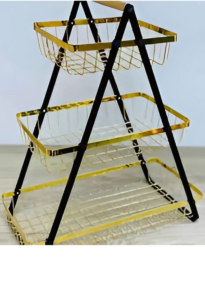 VIO 3 Level Countertop Metal Fruit Basket Fruit Bowl Bread Basket Vegetable Holder Organizer 3 Tier Decorative Storage Stand Tray for Home Kitchen Countertop Great Gift Gold  - Image 2