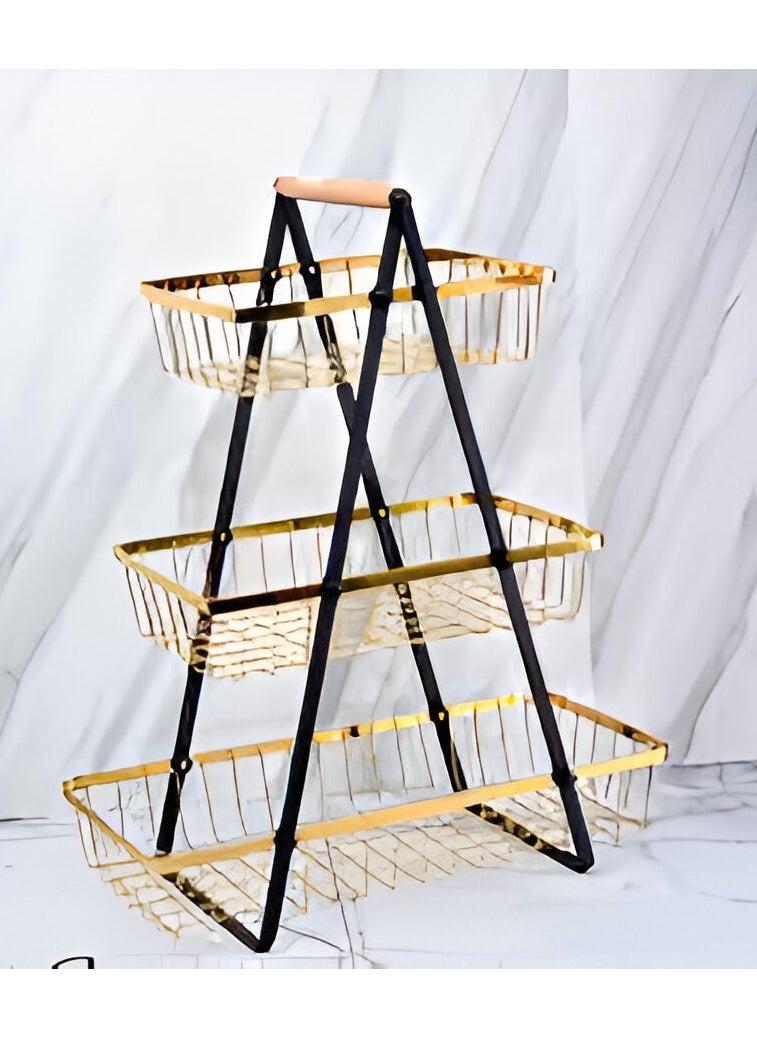 VIO 3 Level Countertop Metal Fruit Basket Fruit Bowl Bread Basket Vegetable Holder Organizer 3 Tier Decorative Storage Stand Tray for Home Kitchen Countertop Great Gift Gold  - Image 5