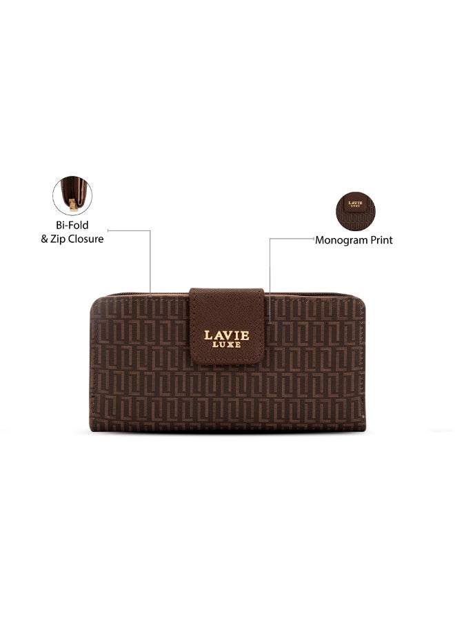 Lavie Luxe Mono Mia25 Women's Bifold Zip Wallet (Coffee) - Image 3
