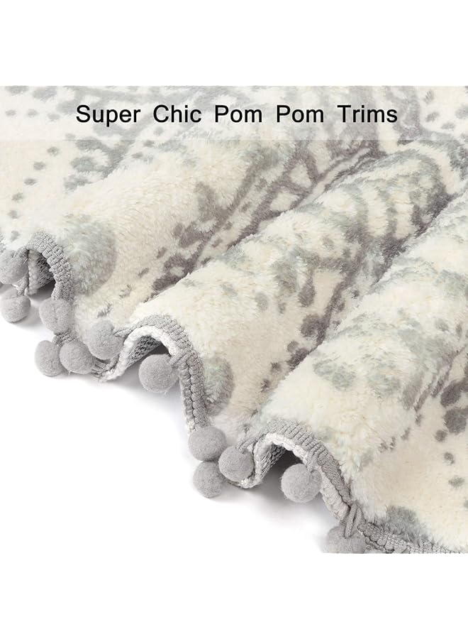 erorex Small Round Rug 2' Beige And Gray Bathroom Rug With Pom Poms Fringe Washable Mandala Circle Shower Mat Soft Non Slip Cute Circular Throw Rug For Sink Powder Room Kids Room Nursery - Image 5