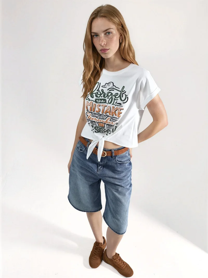 Hiccup White Printed Crop T-Shirt for Women | Best Price UAE