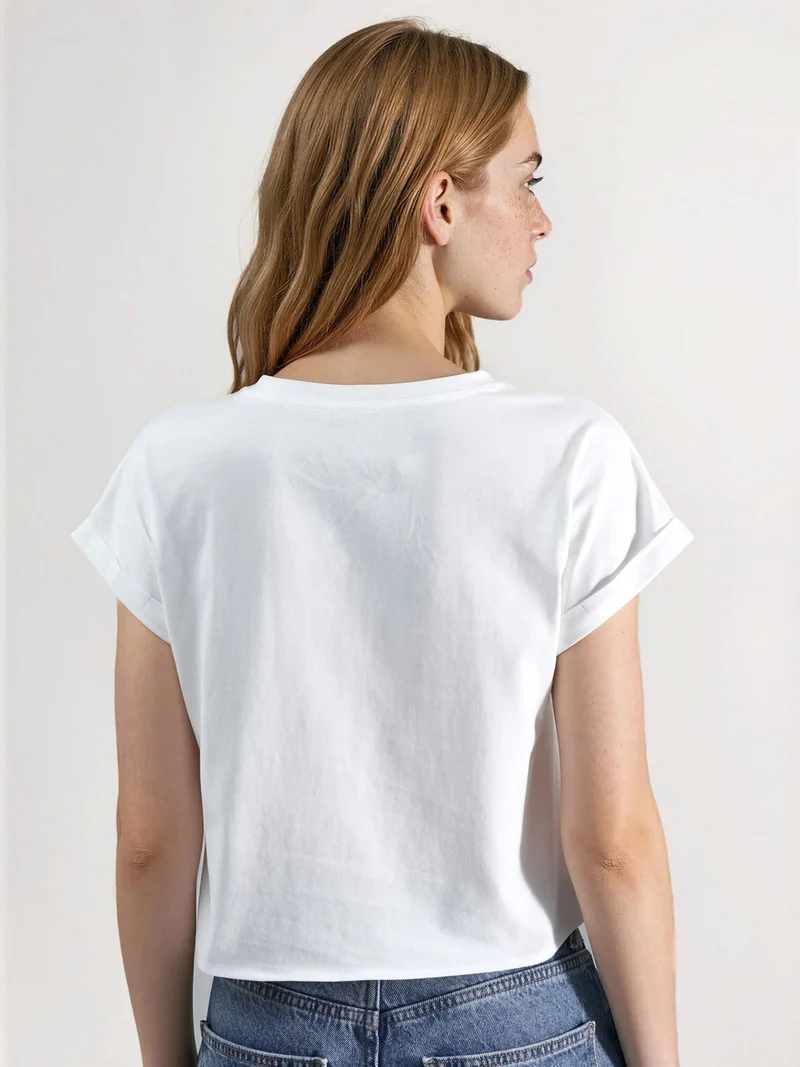 Hiccup White Printed Crop T-Shirt for Women | Best Price UAE