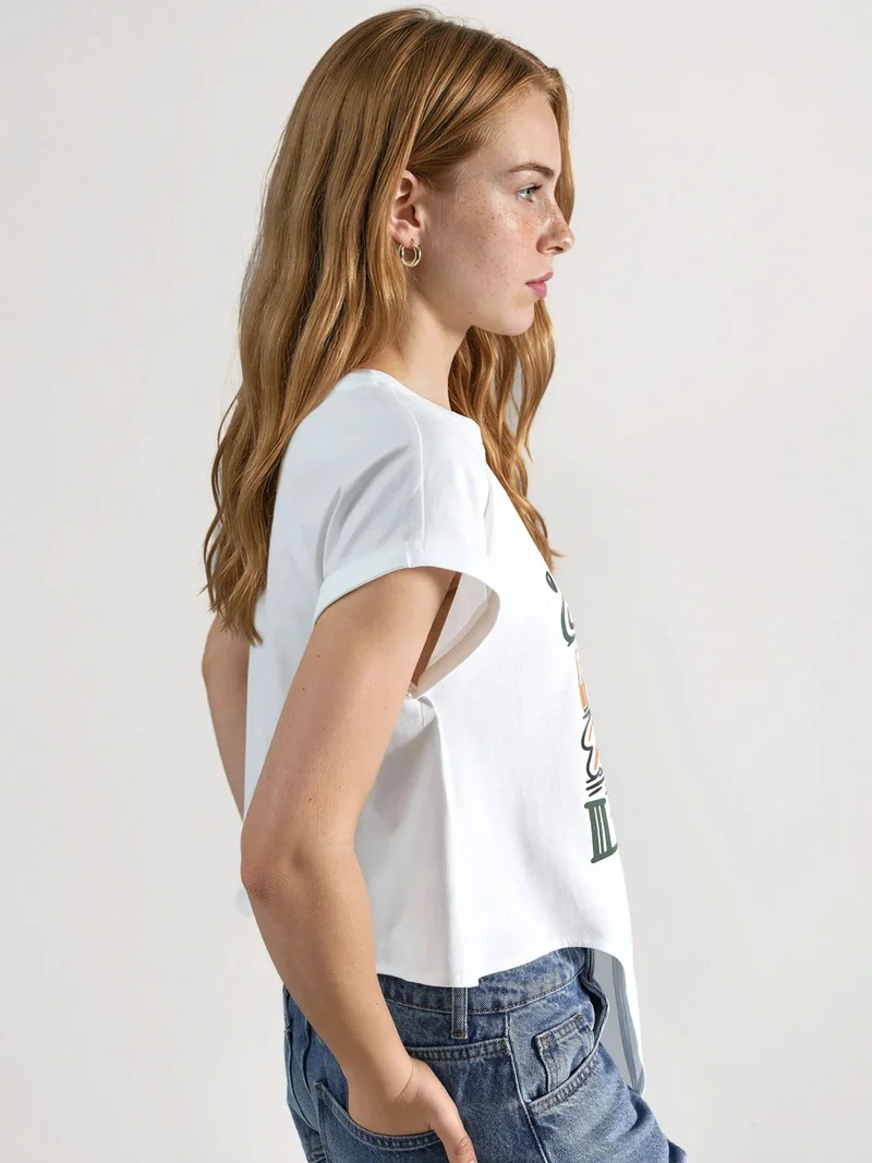 Hiccup White Printed Crop T-Shirt for Women | Best Price UAE