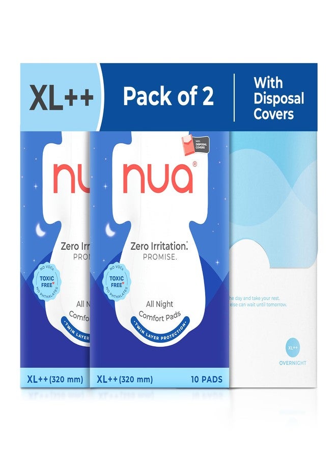 Nua All Night Comfort Sanitary Pads | Pack of 20 (XL++ 320mm) | Twin Layer Protection | 50% Wider Back and Anti Stain Wings | Upto 10 Hours of Absorption | Super Soft and Breathable | No Rashes | 100% Toxic-Free - Image 1
