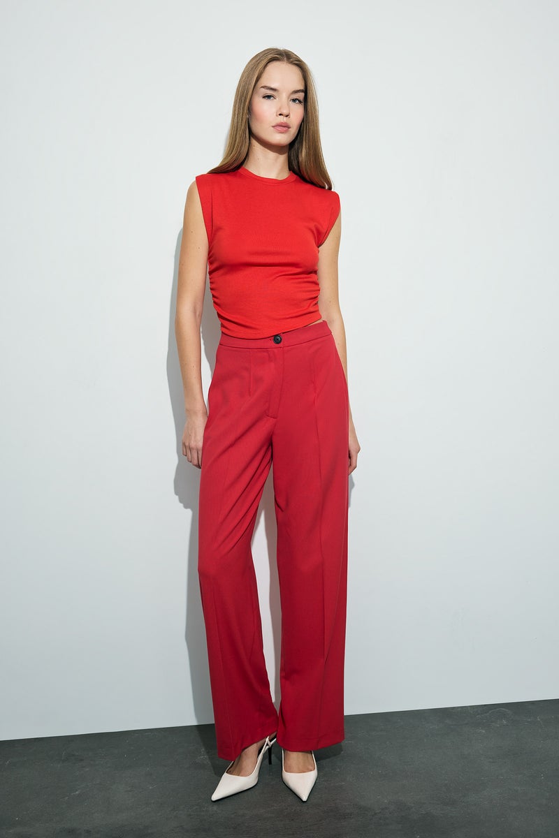 DeFacto Red Woman Slim Fit Ribana Crew Neck Tank Top Casual - Image 2