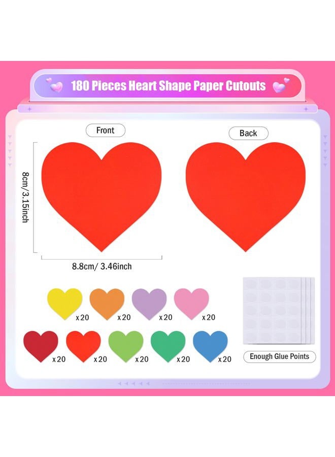 MixTeach 180Pcs Valentine Heart Paper Cutouts, 9 Color - Image 2