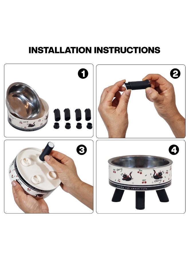 أن ان سي بيتس وعاء طعام مرتفع للقطط بتصميم قابل للفصل، مصنوع من مادة البولي بروبيلين المتينة، وقاعدة غير قابلة للانزلاق، وعاء طعام للحيوانات الأليفة من الفولاذ المقاوم للصدأ للقطط والكلاب الصغيرة، 14 سم (أسود) - Image 4