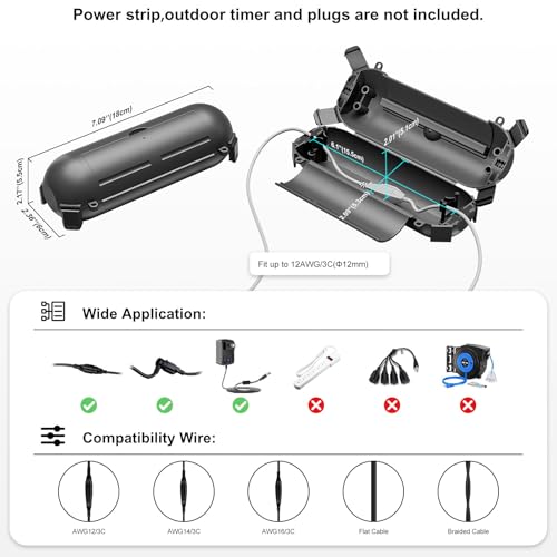 iwillink 4 Pack Outdoor Extension Cord Cover Waterproof - Weatherproof Electrical Connection Box for Outdoor Outlet, Plug, Socket, Christmas Holiday Decoration, Power Tool, Black - Image 2